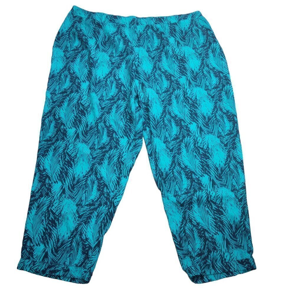 Cato | Print Elastic Waist Pull On Ankle/Cropped Pants Black/Teal | Size 26/28W